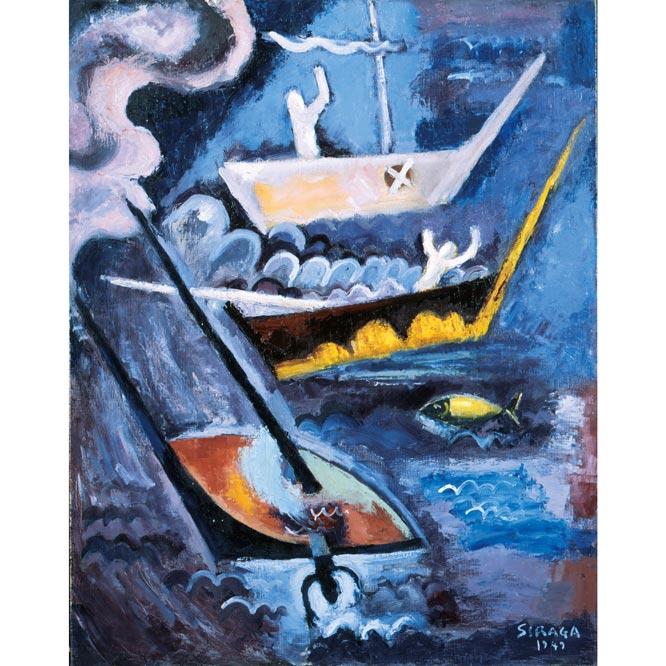 《難航》1949年、尼崎市蔵。初期にはこんな詩的な具象画を描いていた。