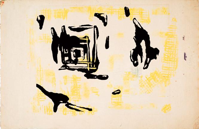 日本の抽象美術のパイオニアともいわれる長谷川によるリトグラフ「無題」（1954年）。長谷川三郎《無題》
1954年、紙、リトグラフ、33.5×51.2cm、 ティア＆マーク・ワッツ・コレクション Photo: Kevin Noble
