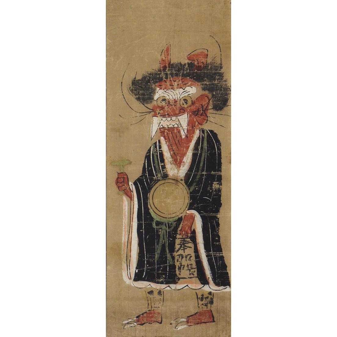 《鬼の念仏》笠間日動美術館蔵。大津絵のなかで最も代表的な画題。末期にまで描き継がれ、夜泣き止めの効能があるとされた。