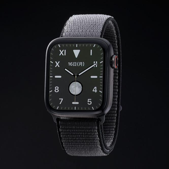 《Apple Watch Series 5 Edition》44mm、スペースブラックチタニウムケースとスポーツループ（アンカーグレイ）。GPS+Cellularモデル。87,800円。