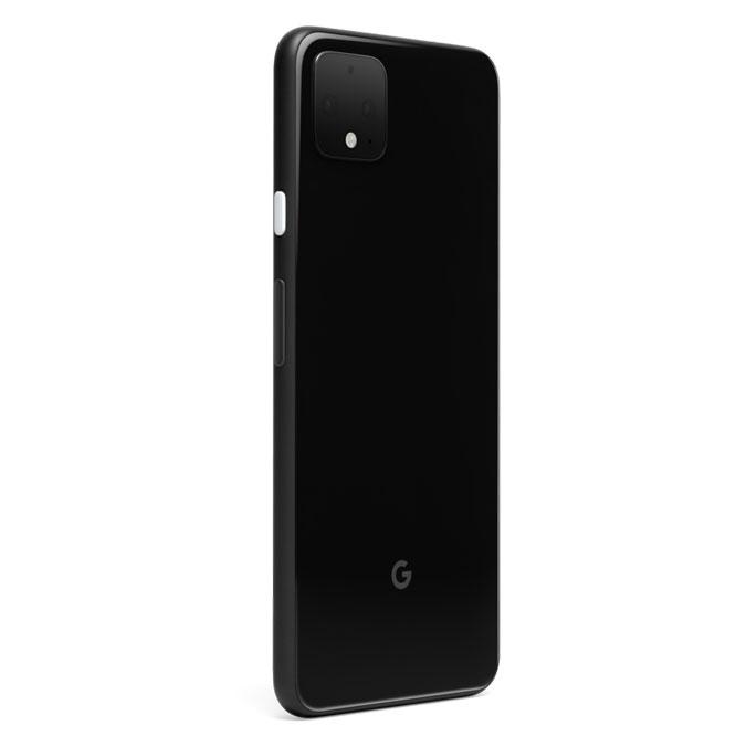 《Google Pixel 4》Just Blackカラー。黒いフレームに白いボタンが印象的だ。