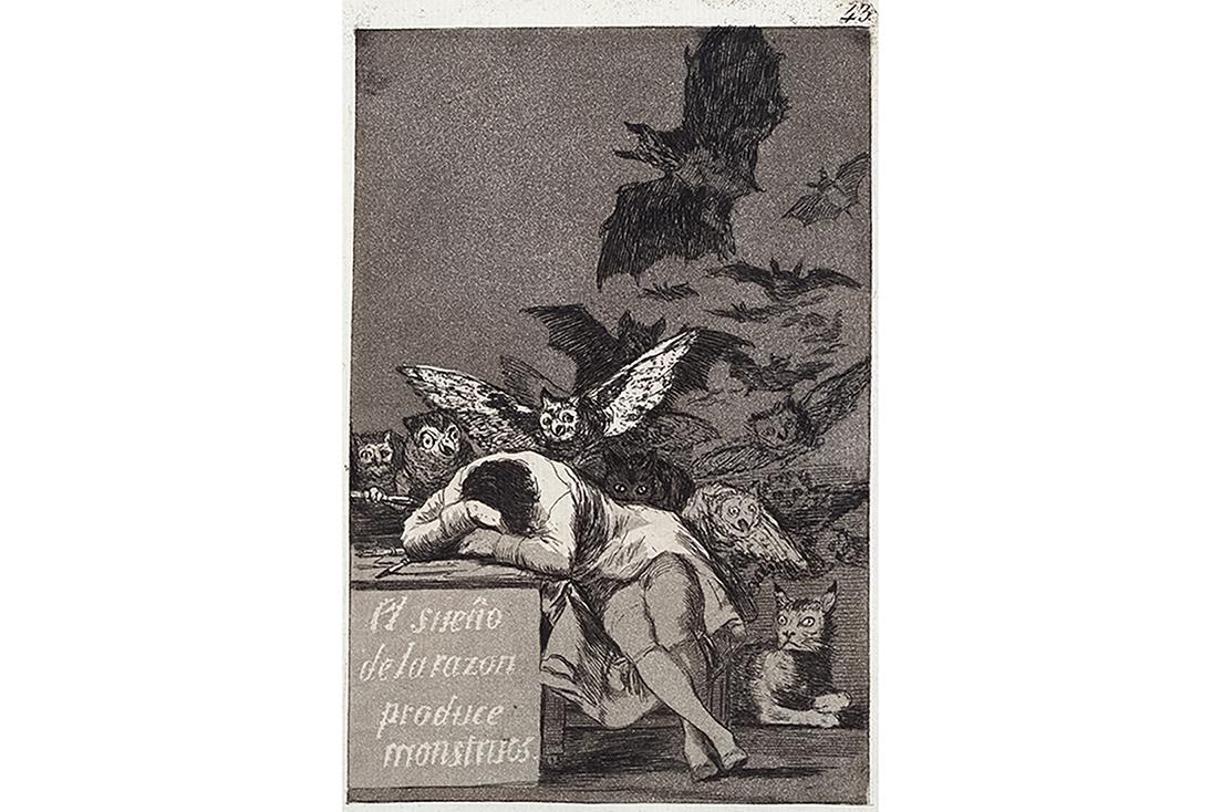 フランシスコ・ホセ・デ・ゴヤ・イ・ルシエンテス  《『ロス・カプリーチョス』：理性の眠りは怪物を生む》1799年　エッチング、アクアティント　21.6×15.2㎝　〈国立西洋美術館〉蔵