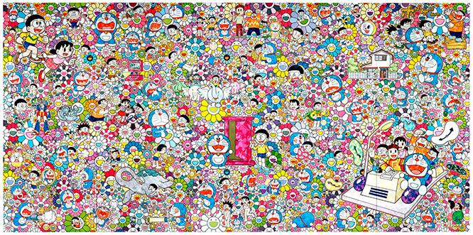 村上隆《あんなこといいな 出来たらいいな》2017年　©2017 Takashi Murakami/Kaikai Kiki Co.,Ltd. All Rights Reserved.　©Fujiko-Pro　注：本作品は〈ペロタン東京〉での展覧会には出品されていません。後述の『THEドラえもん展』に出品中。
