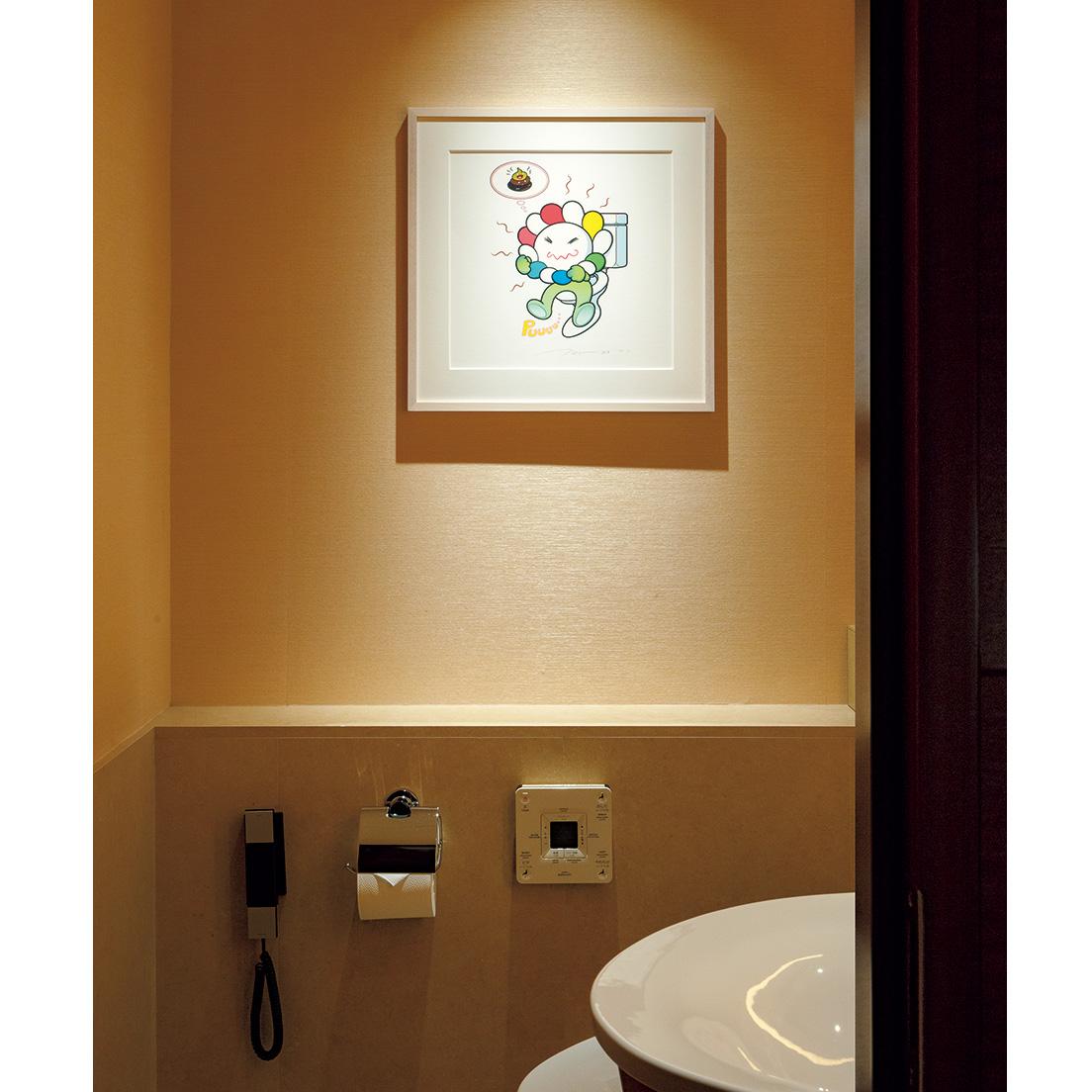 来客用トイレにはお花の子のうんち姿を描いた作品《Puuuu》が。