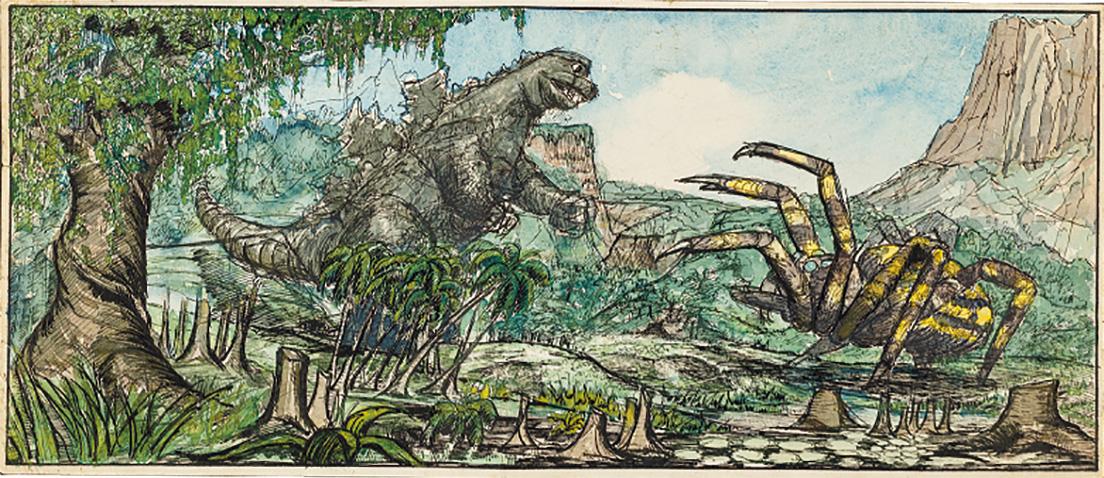 『怪獣島の決戦 ゴジラの息子』（1967）より「ゴジラ対クモンガ」イメージボード。