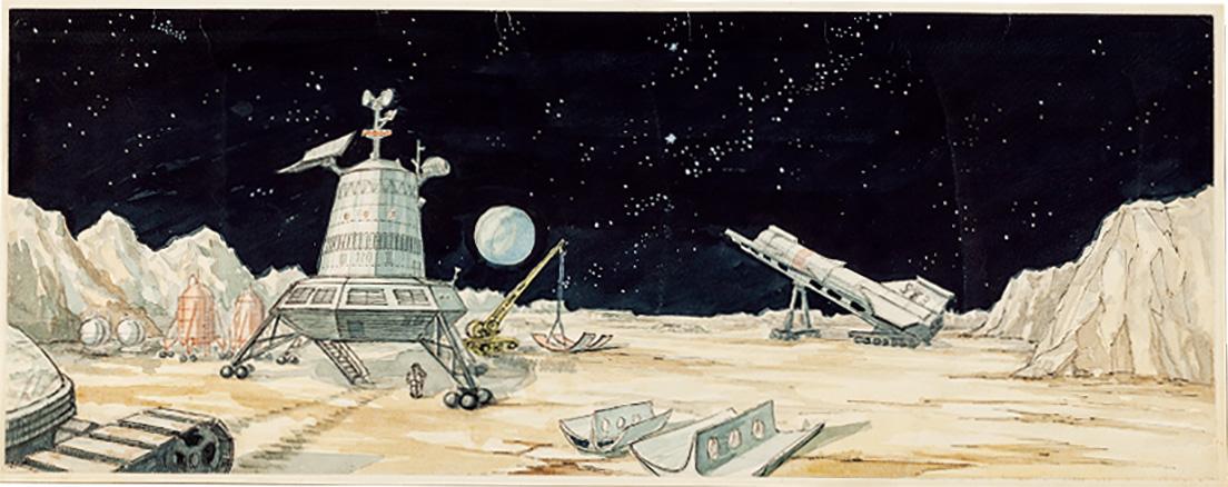 『怪獣総進撃』（1968）より、月面基地のイメージボード。