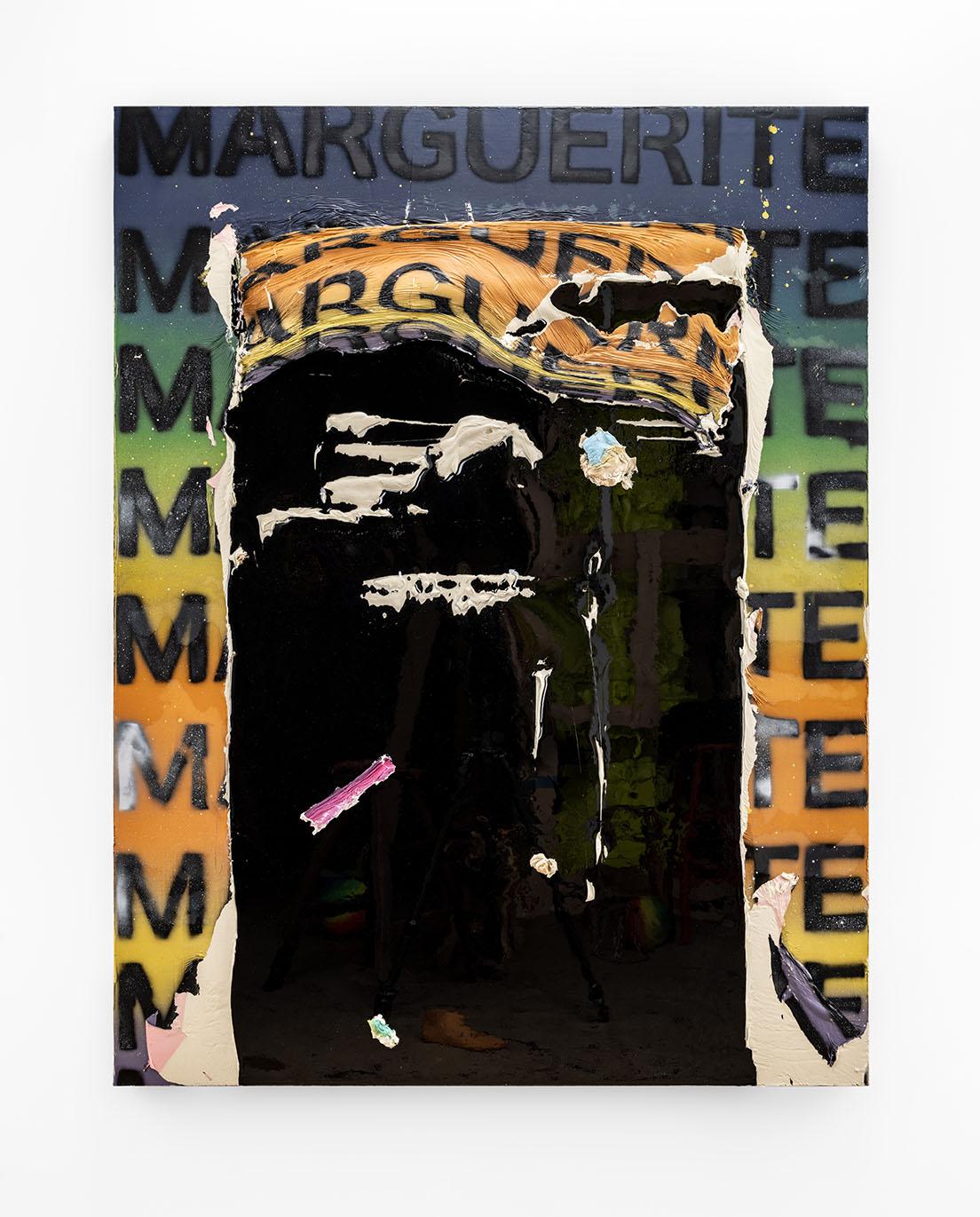 油野愛子《Narrative (MARGUERITE) 》2021年。サイズ：H1455×W45×D1120mm、素材:スプレー、樹脂、アクリル絵の具、キャンバス。