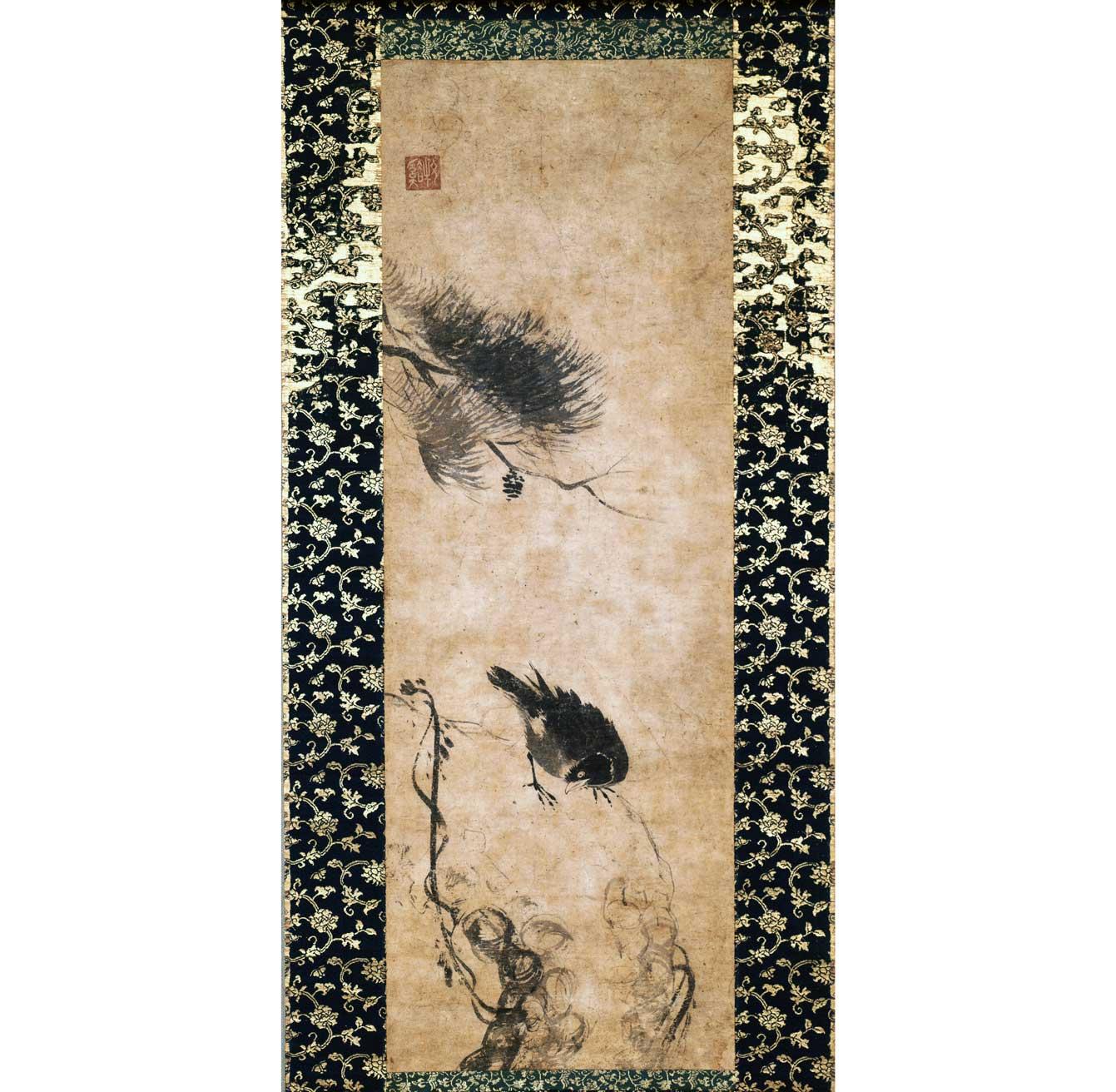 伝 牧谿《松樹叭々鳥図》室町時代（15~16世紀）藤田美術館