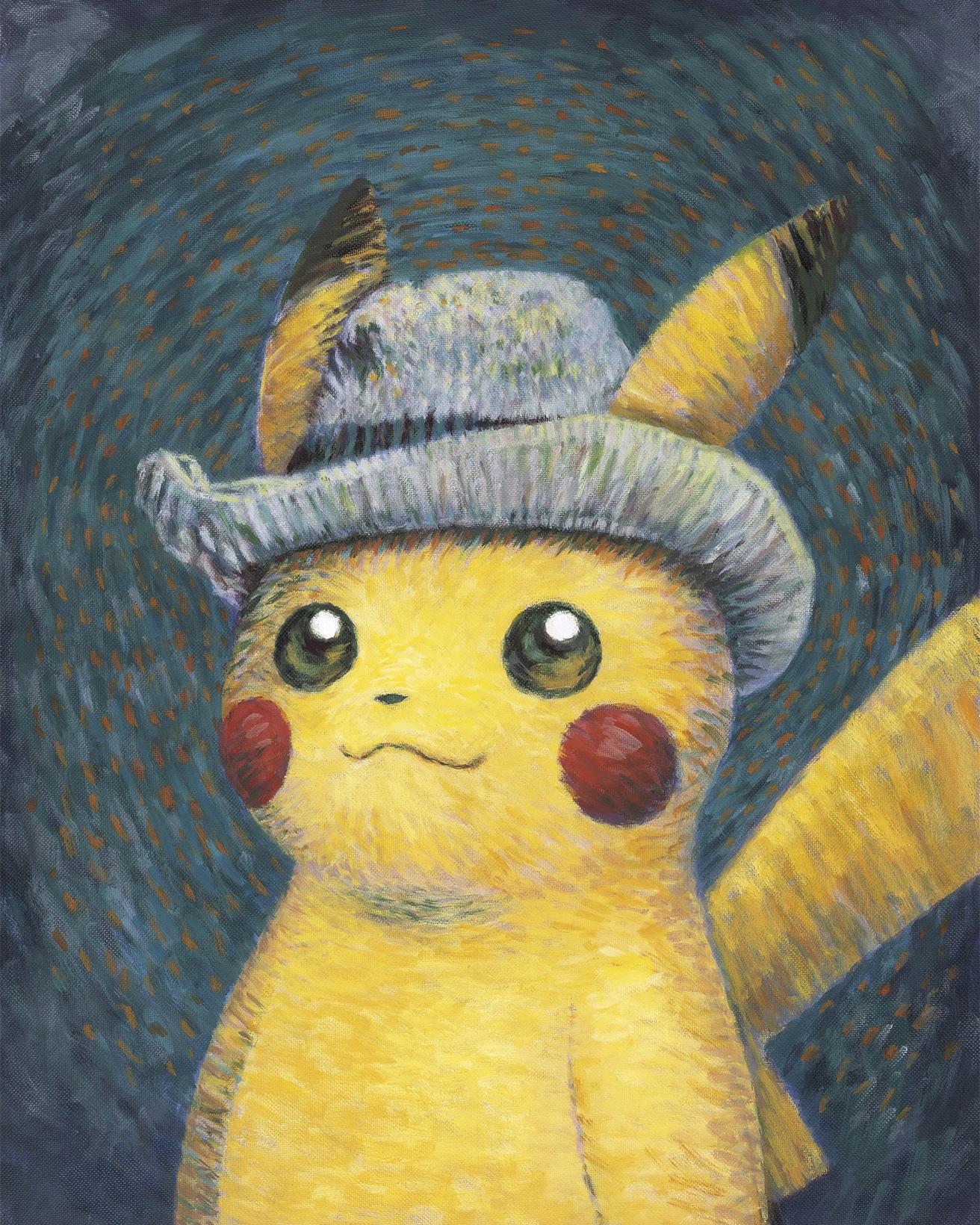 ゴッホの《グレーのフェルト帽をかぶった自画像》を気取ったピカチュウ。Pikachu inspired by Self-Portrait with Grey Felt Hat, 2022, Naoyo Kimura (1960), The Pokémon Company International.