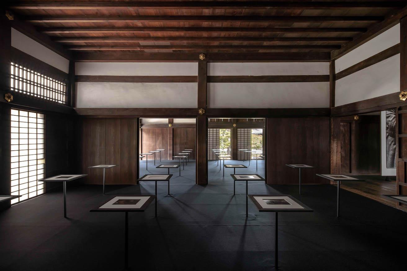 一室ごとに2つのシリーズを分けて紹介するPoint（点・個・瞬間）の空間。差し込む光が作品を照らし、時間ごとに部屋の表情を変える。Yuriko Takagi “PARALLEL WORLD” Presented by DIOR. Nijo-jo Castle Ninomaru Palace Daidokoro Kitchen and Okiyodokoro Kitchen ©︎ Kenryou Gu-KYOTOGRAPHIE 2023