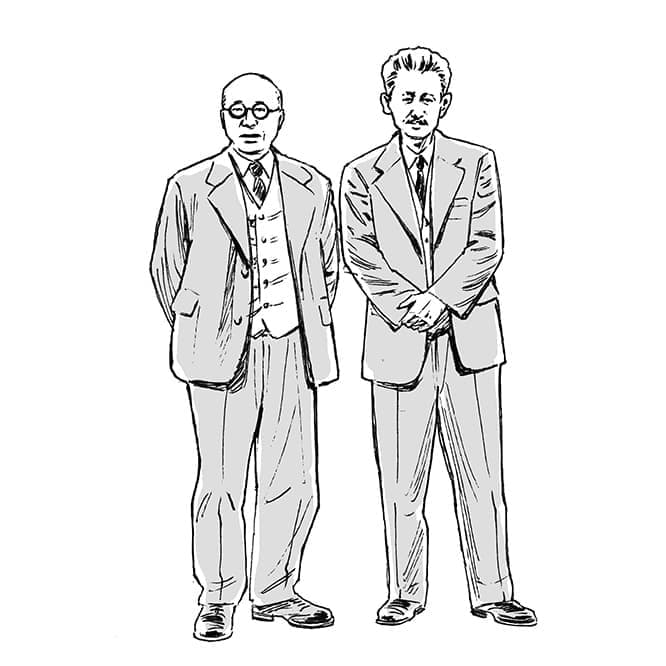 陶芸家の濱田庄司(左)と柳宗悦(右)。