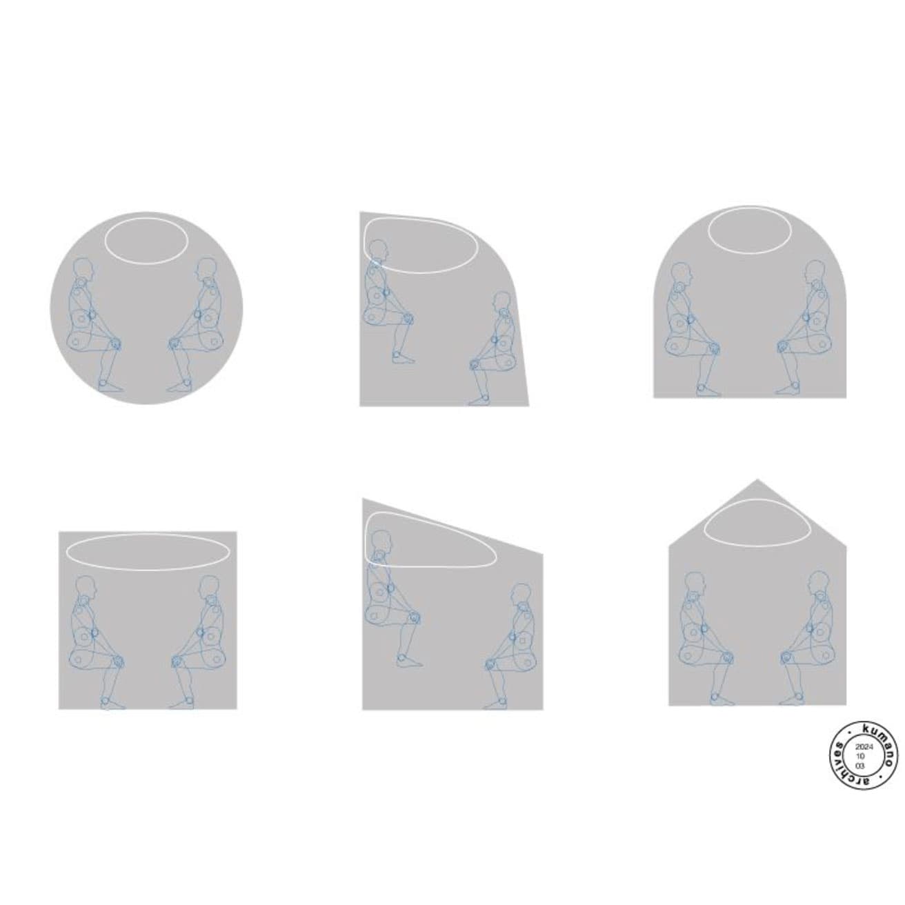 図の左上、樽型のバレルサウナでは人が座らない上部に熱気が籠もりやすく、それを解消するために今回の形が採用された。